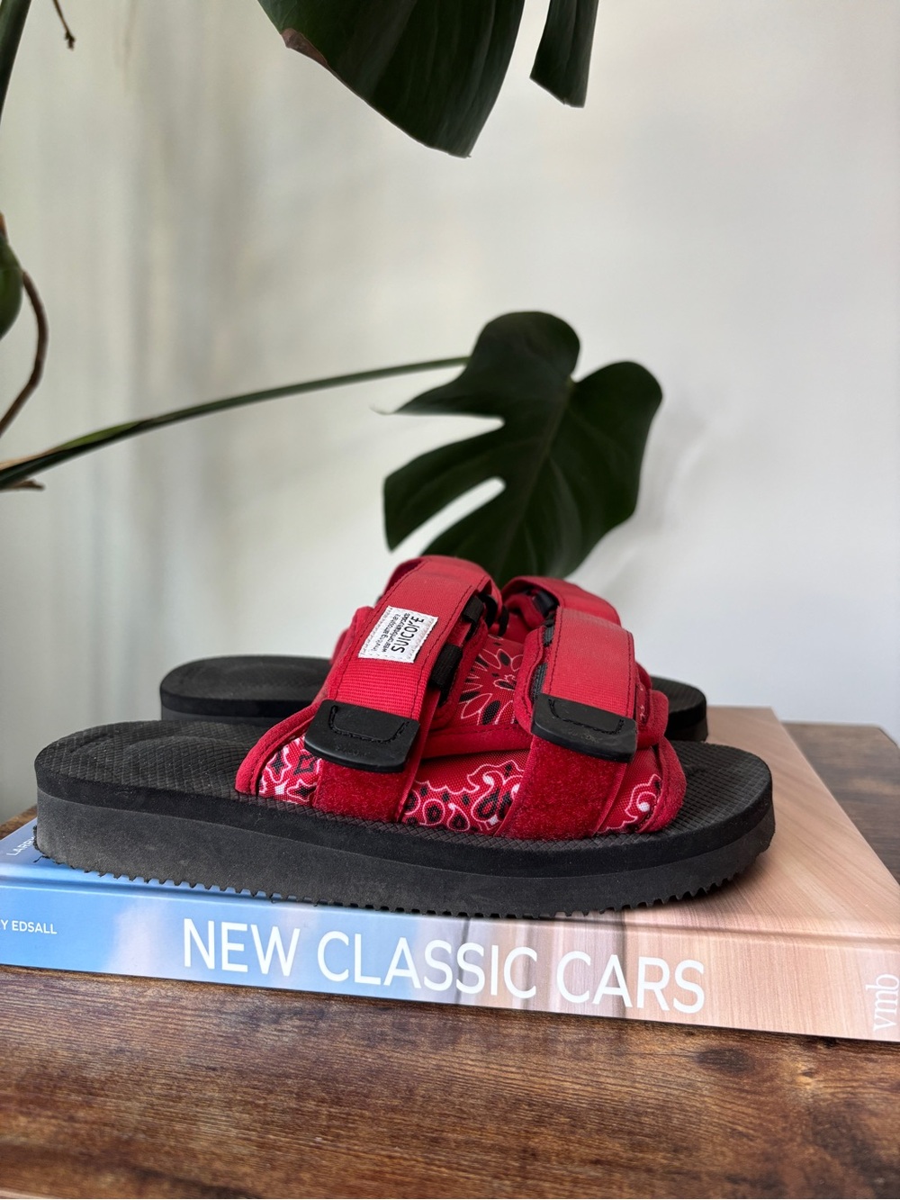 Suicoke Red and Black Bandana Slide Sandals